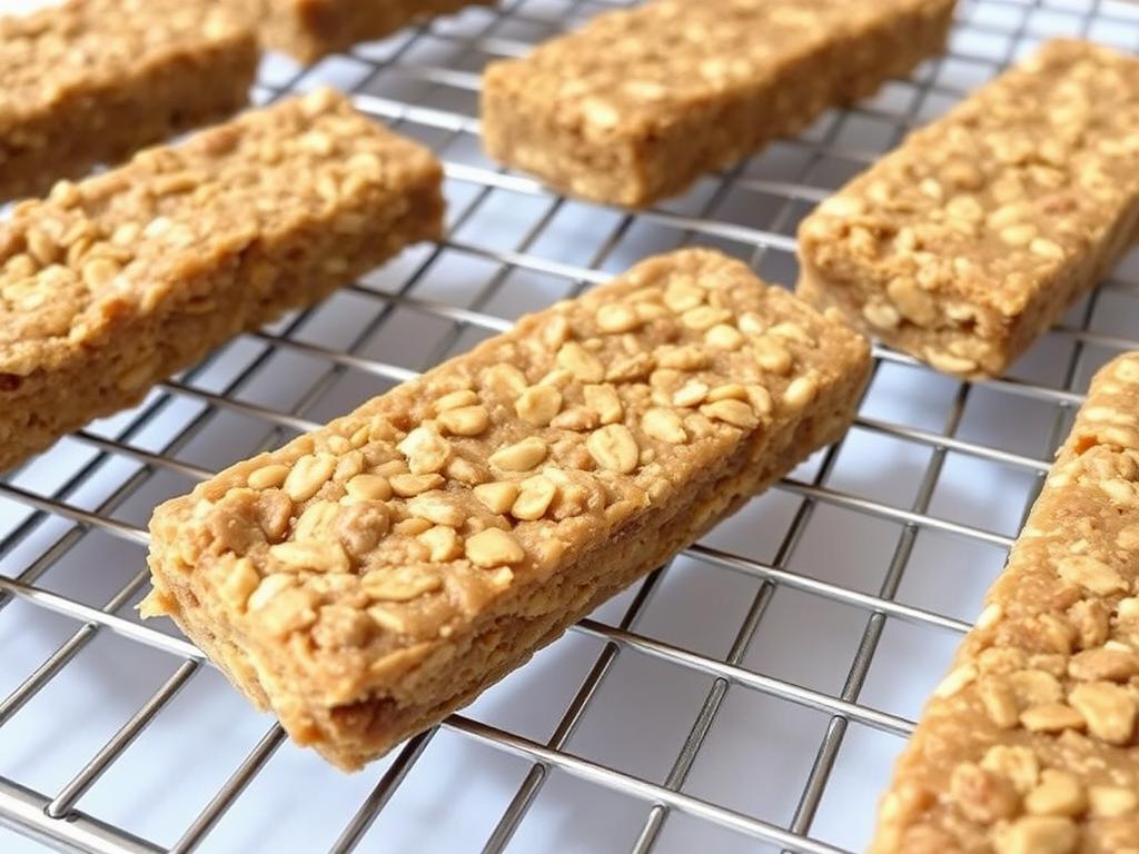 Grain-free banana and peanut butter chew sticks made with coconut flour on a cooling rack