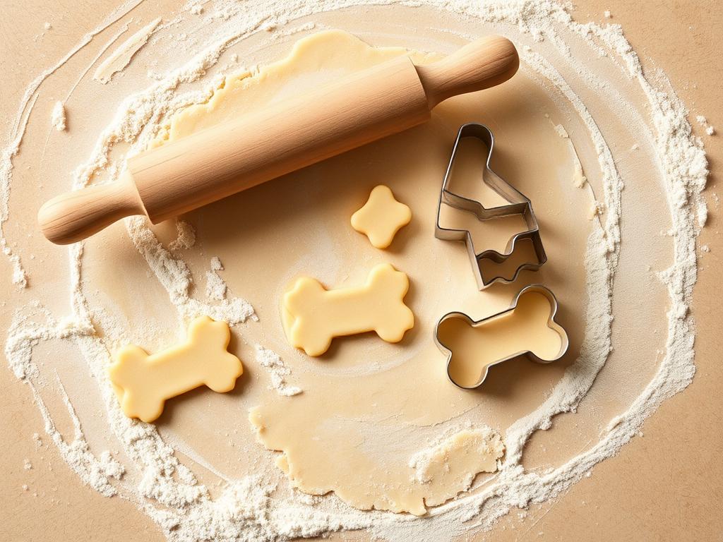 Cutting dog treat dough with bone-shaped cookie cutters