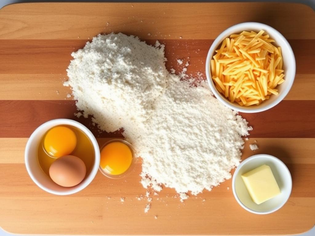 Ingredients for homemade cheese dog treats laid out on a counter