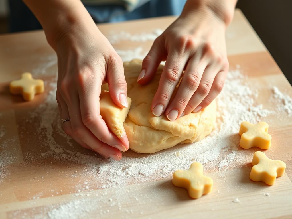 Kneading dog treat dough on a floured surface